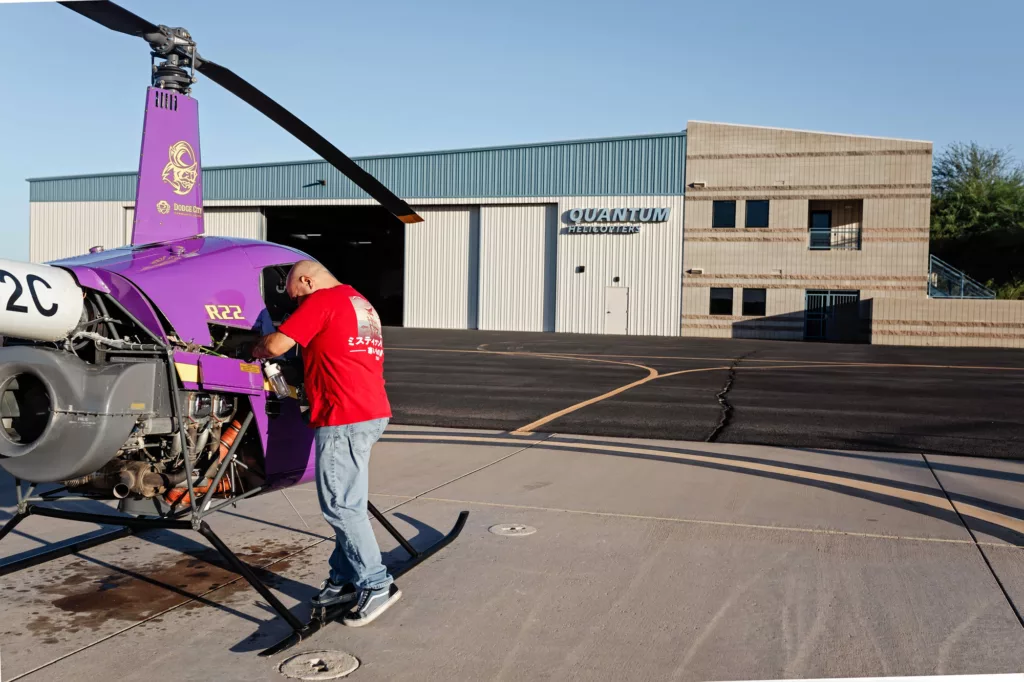 Helicopter on pad at Quantum Helicopters