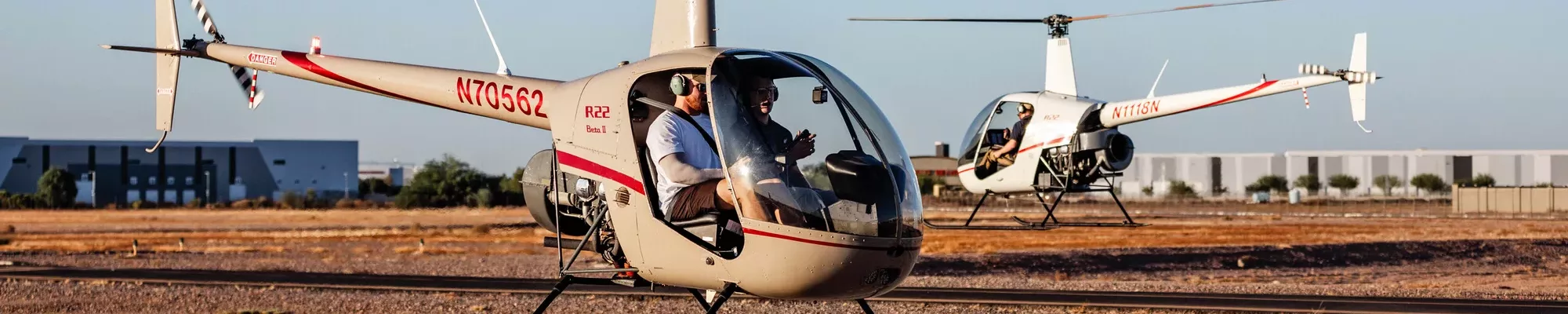 student taking off in helicopter at Quantum